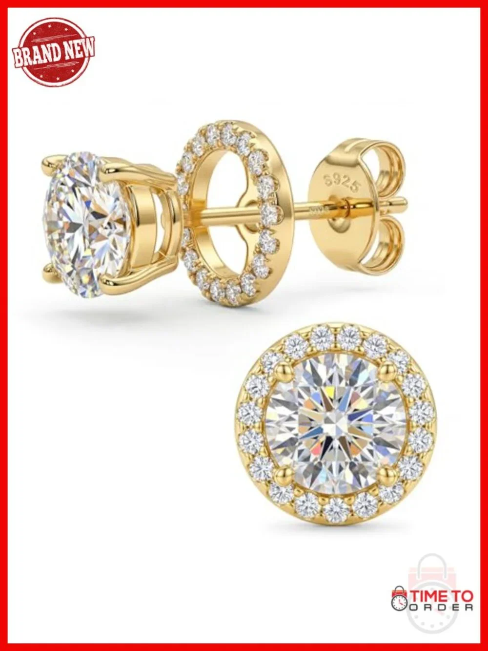 Moissanite Stud Earrings, 2-in-1 Halo Earrings, 925 Sterling Silver, 18K White